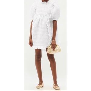 Cecilie Bahnsen Lotta White Puff Sleeve Mini Dress Cloqué Ruffle